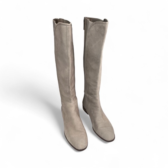 Louise et Cie Taupe Suede Leather Knee High Boots Back Zip Low Stacked Heel 9.5 - Picture 1 of 11